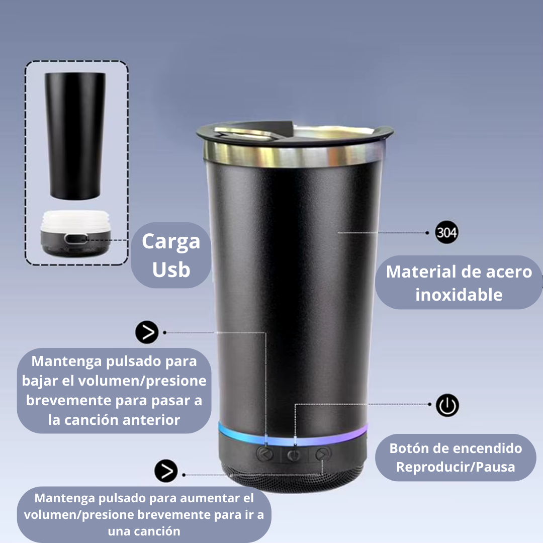 CupSmart - VASO TERMO PARLANTE BLUETOOTH 3 EN 1