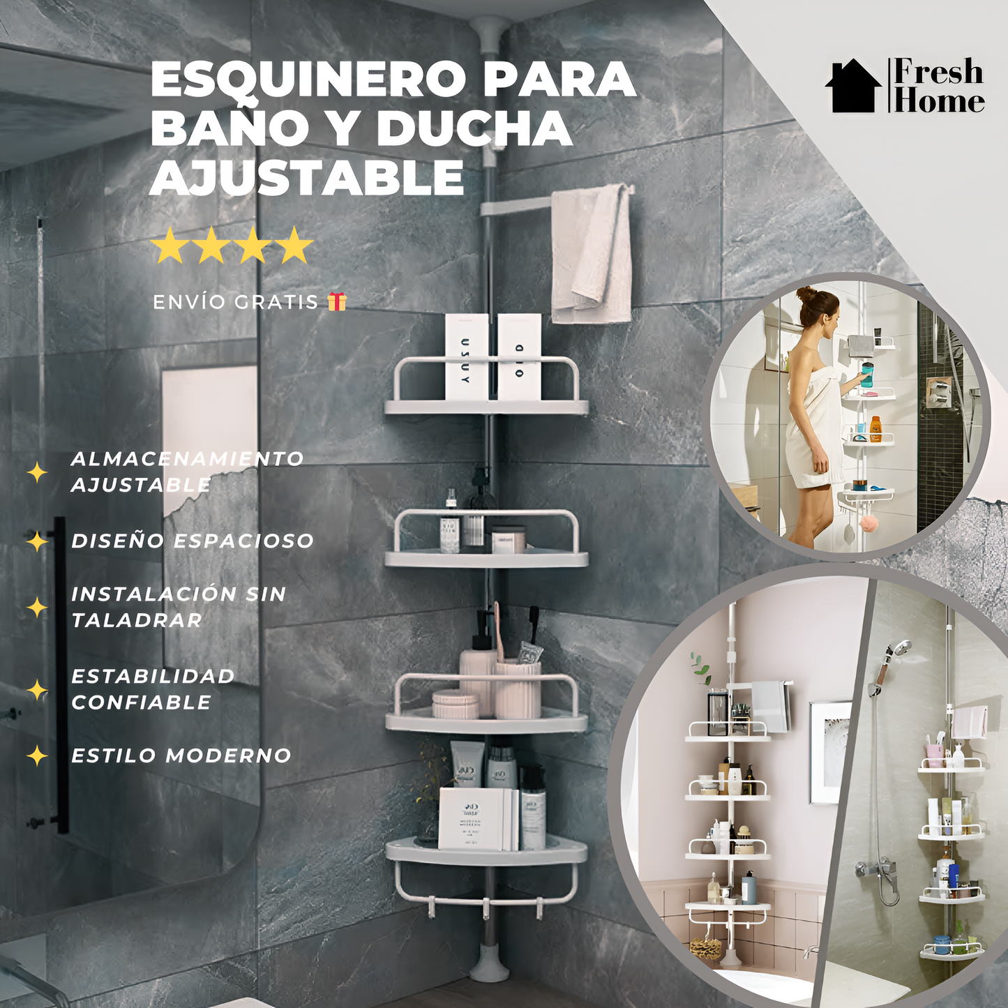FlexiCorner- ESQUINERO PARA BAÑO Y DUCHA AJUSTABLE MULTI USO