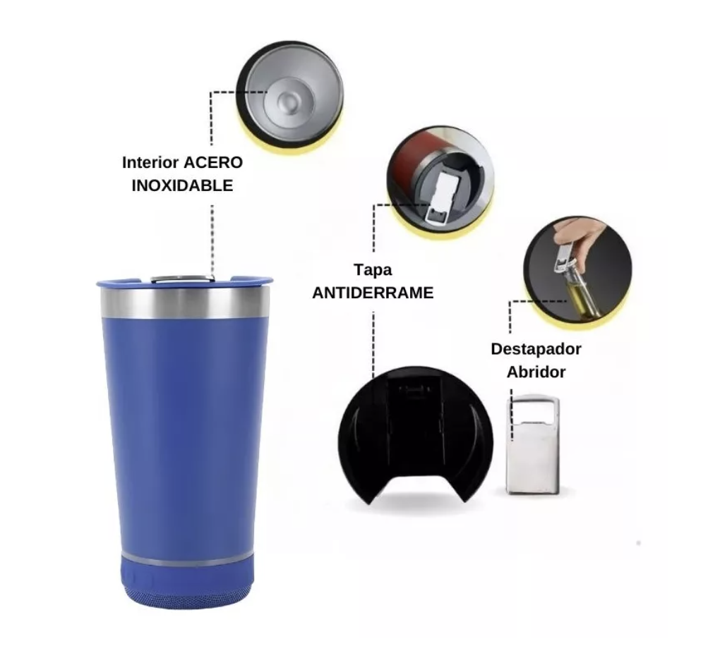 CupSmart - VASO TERMO PARLANTE BLUETOOTH 3 EN 1