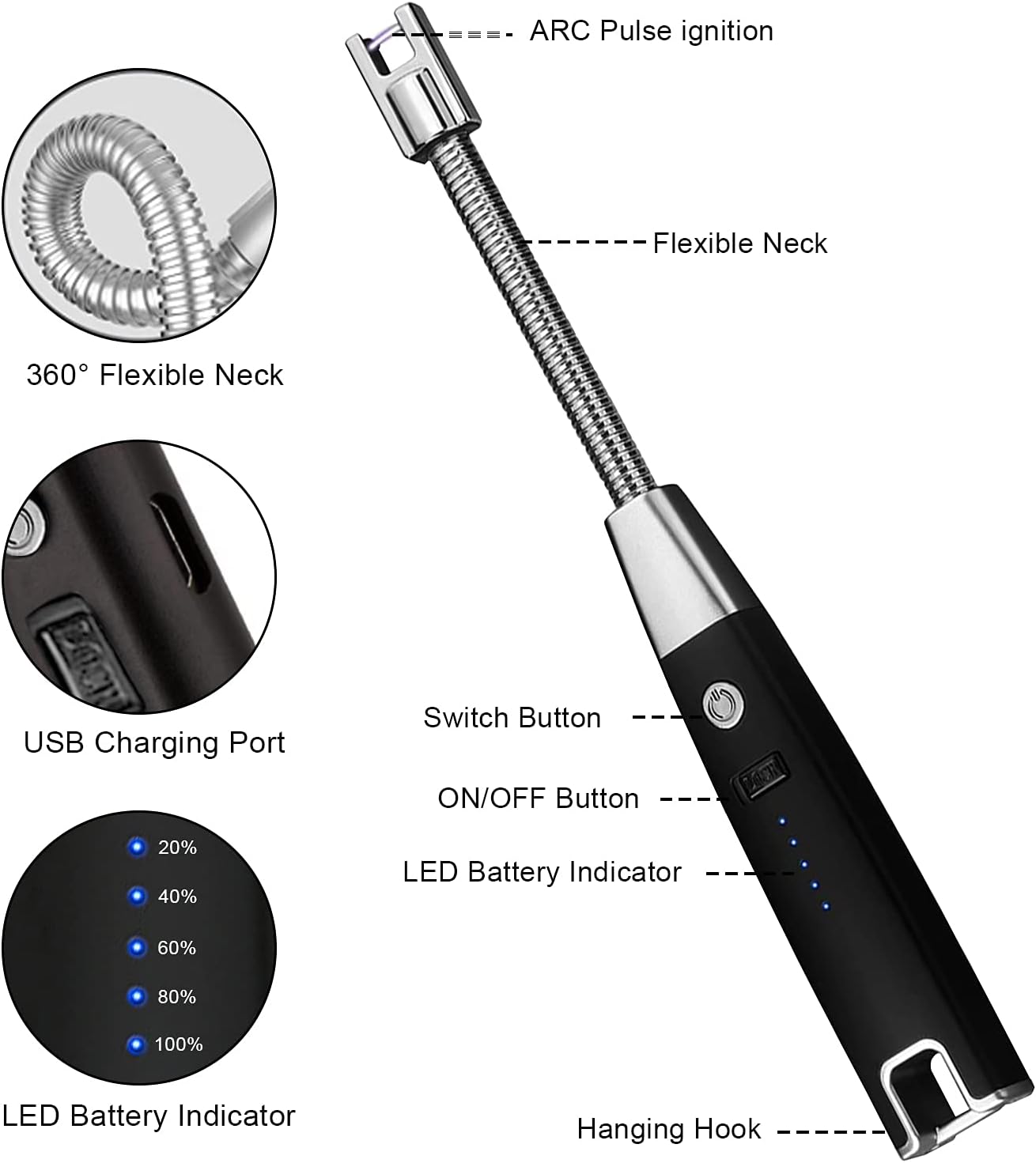 FlamePro - ENCENDEDOR ELÉCTRICO 360° RECARGABLE USB - 2X1